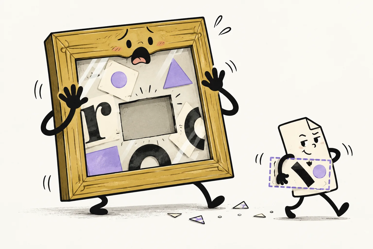 A little file carries away a selection cut from a shocked picture frame.