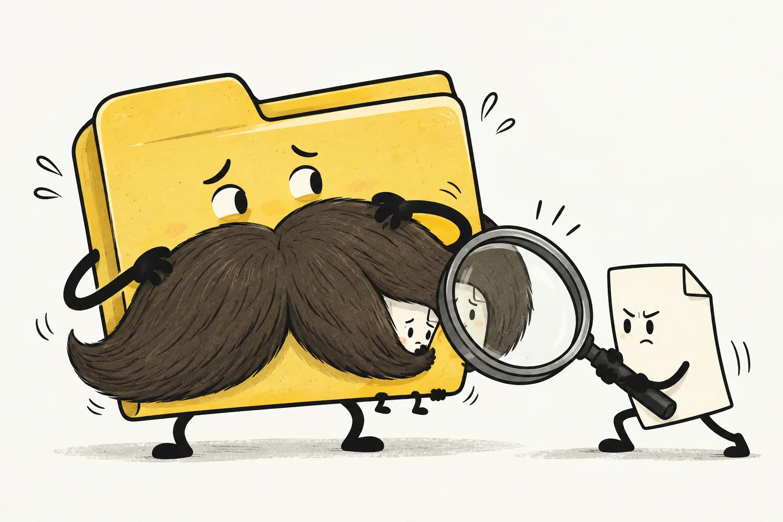 A detective finds a file badly hidden behind a folder’s enormous moustache.